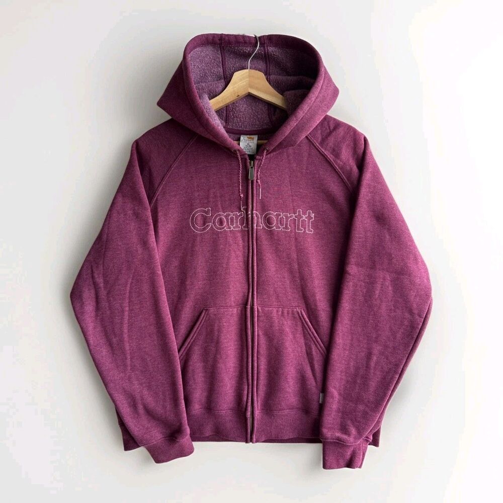 Vintage Y2K Carhartt Spell Out Logo Purple Women’s XL Full Zip Hoodie Activewear